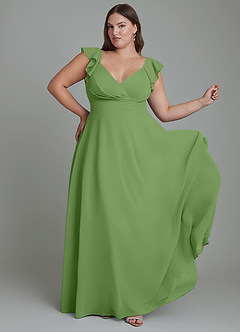 Azazie Leilani Bridesmaid Dresses Basil A-Line Pleated Chiffon Dress image9