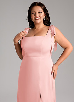 Azazie Frostine Bridesmaid Dresses Powder Pink A-Line Bow Stretch Satin Dress image4