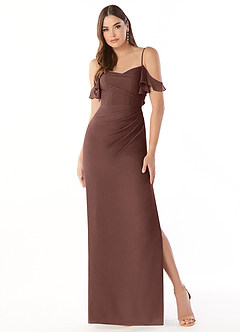 Azazie Emeralda Bridesmaid Dresses Espresso Sheath Off the Shoulder Chiffon Dress image3