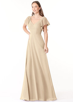 Azazie Syenna Bridesmaid Dresses Champagne A-Line Ruched Chiffon Dress image4