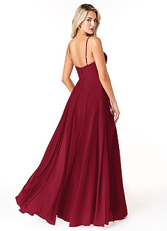 Azazie Emerald Bridesmaid Dresses Burgundy A-Line Ruffled Chiffon Dress image3