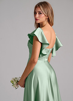 Azazie Leilani Bridesmaid Dresses Agave A-Line Ruched Stretch Satin Dress image9
