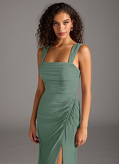 Azazie Jesaphine Bridesmaid Dresses Eucalyptus Sheath Bow Chiffon Dress image7