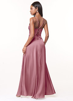 Azazie Maksim Bridesmaid Dresses Vintage Mauve A-Line V-Neck Stretch Satin Dress image2
