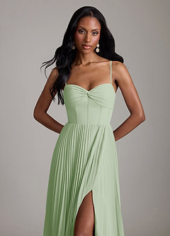 Azazie Akiko Abiti da Damigella Abito A-Line in Chiffon Scollo a Cuore Verde Salvia image2