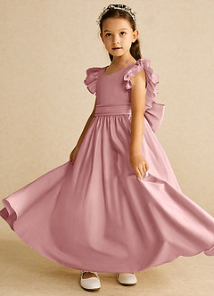 Azazie Piglette Flower Girl Dresses Dusty Rose A-Line Bow Matte Satin Dress image2