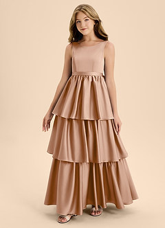 Azazie Meadowyn Junior Jurk van Stretch Satijn met A-Lijn Boog Engelse Roos image4