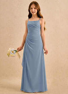 Azazie Cannoli Girls Formal Blumenmädchenkleider A-Linie Plissee Chiffon Kleid Staubblau image3