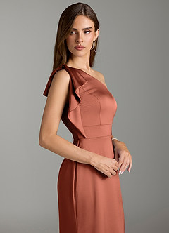 Azazie Rinna Brautjungfernkleider Meerjungfrau-Linie Gestreift Stretch-Satin Kleid Lehm image5