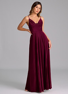 Azazie Sarella Bridesmaid Dresses Cabernet A-Line Pleated Velvet Dress image4