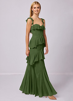 Barbie ♥ Azazie Vestidos de damas de honor Vestido de Oliva de Gasa de Corte en A con Escote de Corazón image4