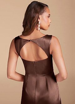 Azazie Flori Bridesmaid Dresses Espresso Sheath Side Slit Metallic Satin Dress image6