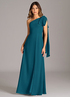 Azazie Tella Abiti da Damigella Abito A-Line in Chiffon Monospalla Blu Inchiostro image2