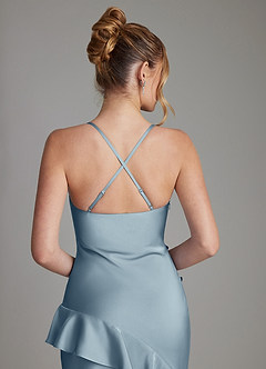 Azazie Jayda Bridesmaid Dresses Dusty Blue A-Line Ruched Stretch Satin Dress image6