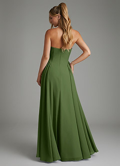 Azazie Evan Robes de demoiselle d'honneur Robe Trapèze en Mousseline de soie Bustier Olive image2