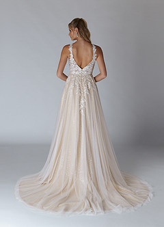 Azazie Maribelle Vestidos de noiva Vestido Diamante Branco Nu de Tule de Linha A com Lantejoulas image3