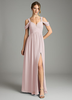 Azazie Lianne Bridesmaid Dresses Blushing Pink A-Line Off the Shoulder Chiffon Dress image2