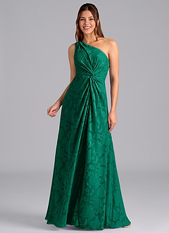 Azazie Brooke Bridesmaid Dresses Emerald A-Line One Shoulder Floral Burnout Dress image5