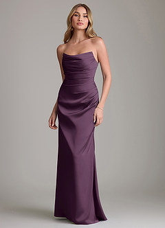 Azazie Lucille Bridesmaid Dresses Plum Mermaid Strapless Stretch Satin Convertible Dress image1