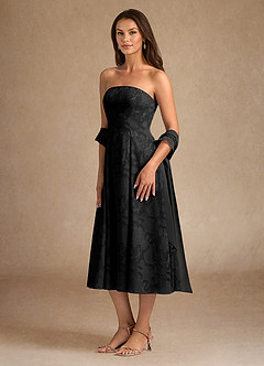 Azazie Lorain Kleider für die Brautmutter A-Linie Plissee Blumen-Burnout Kleid Schwarz image5