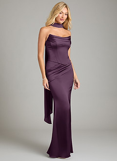 Azazie Sorrel Bridesmaid Dresses Plum Mermaid Strapless Stretch Satin Convertible Dress image8