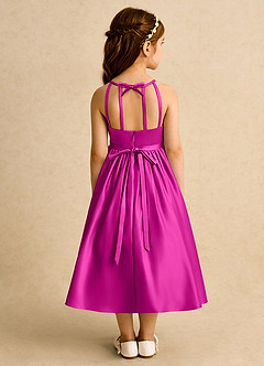 Azazie Indi Final Sale Powder Pink A-Line Bow Matte Satin Dress image2