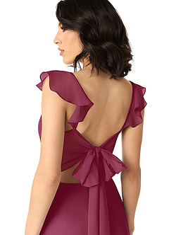 Azazie Everett Robes de demoiselle d'honneur Robe Trapèze en Mousseline de soie Col V froncé Mûre image5