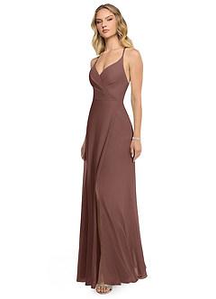 Azazie Davis Bridesmaid Dresses Espresso A-Line V-Neck Chiffon Dress image3
