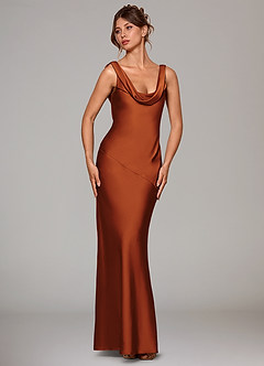 Azazie Rylina Bridesmaid Dresses Cinnamon Mermaid Stretch Satin Dress image3