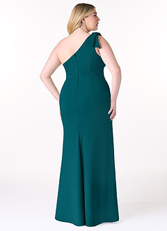 Azazie Rinna Bridesmaid Dresses Peacock Mermaid One Shoulder Stretch Crepe Dress image6