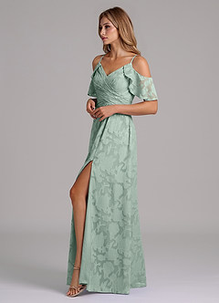 Azazie Dakota Bridesmaid Dresses Agave A-Line Off the Shoulder Floral Burnout Dress image6