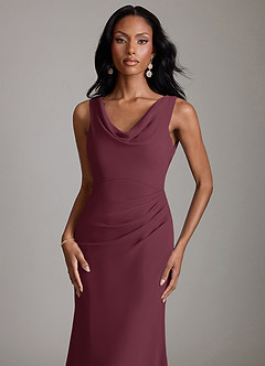 Azazie Linelle 신부 들러리 드레스 인어 주름진 쉬폰 바닥 길이 드레스 image3