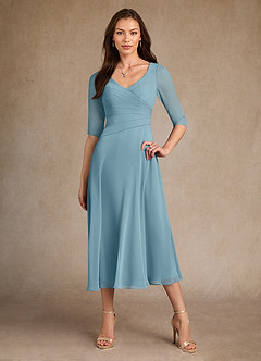 Azazie Durant Mother of the Bride Dresses Moody Blue A-Line Pleated Chiffon Dress image4