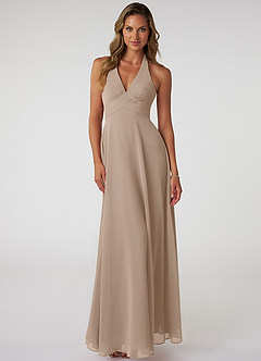 Azazie Tessie Bridesmaid Dresses Taupe A-Line V-Neck Pleated Chiffon Dress image1