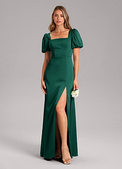Azazie Fyona Vestidos de damas de honor Vestido de Esmeralda de Satén Elástico de Corte en A con Plisado image3