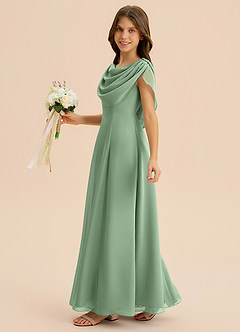 Azazie Lambie Junior Abito A-Line in Chiffon Plissettato Matcha image4