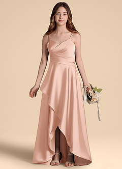 Azazie Prisha Junior Robe Trapèze en Satin extensible Plissée Or Rose image7