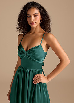 Azazie Zeya Bridesmaid Dresses Pine A-Line Pleated Metallic Satin Dress image3