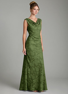 Azazie Kieryn Bridesmaid Dresses Olive Mermaid Pleated Floral Burnout Dress image4