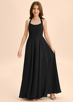 Azazie Kady Junior Black A-Line Sweetheart Neckline Chiffon Dress image3