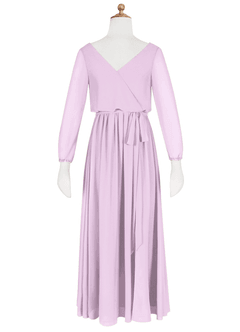 Azazie Angelica Junior Frosted Lilac A-Line Pleated Chiffon Dress image8