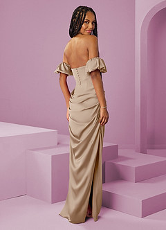 Barbie ♥ Azazie Brautjungfernkleider Wandelbar Etui Schulterfrei Stretch-Satin Kleid Taupe image2