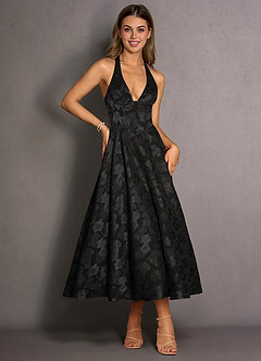 Isabeau Black Midi Dress | Azazie AU