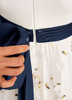 Azazie Pollie Flower Girl Dresses Ivory Dark Navy A-Line Bow Tulle Dress image7