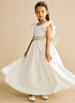 Azazie Aero Robe Demoiselle D'honneur Fillette Robe Trapèze en Coton Plissée Ivoire Champagne image2