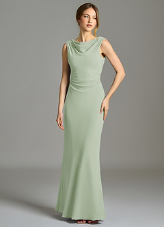 Azazie Kieryn Abiti da Damigella Abito Sirena in Chiffon Plissettato Verde Salvia image1