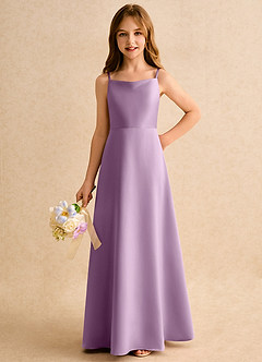 Azazie Joella Girls Formal Robe Demoiselle D'honneur Fillette Robe Trapèze en Mat Satiné Plissée Glycine image6