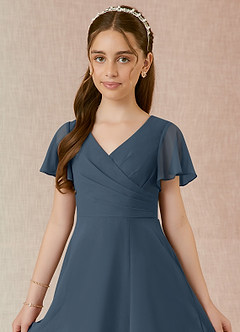Azazie Induh Junior Neptune A-Line Ruched Chiffon Dress image4