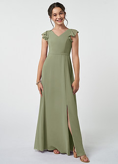 Azazie Claudine Junior Pistachio A-Line Pleated Chiffon Dress image1