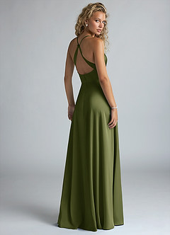 Azazie Davis Robes de demoiselle d'honneur Robe Trapèze en Satin extensible Plissée Olive image3